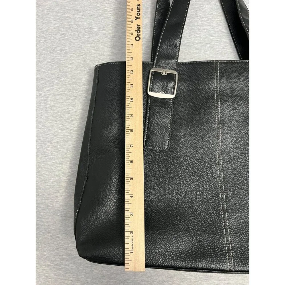 Black Solo New York Womens Faux Leather Tote With Pink Interior Buckle Strap Lap